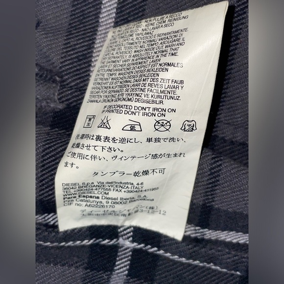 Diesel Chore Shirt Jacket Overshirt Flannel Check Leather Collar Small Mens - Picture 12 of 13